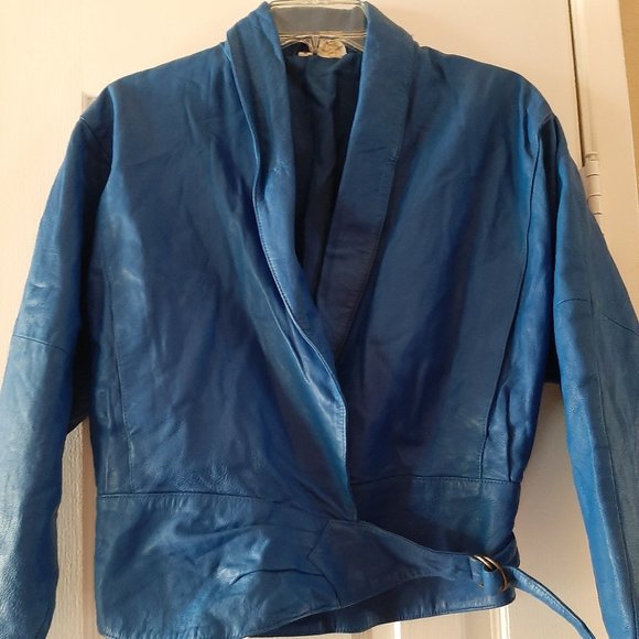 Blue Crop Leather Jacket - Picture 1 of 3